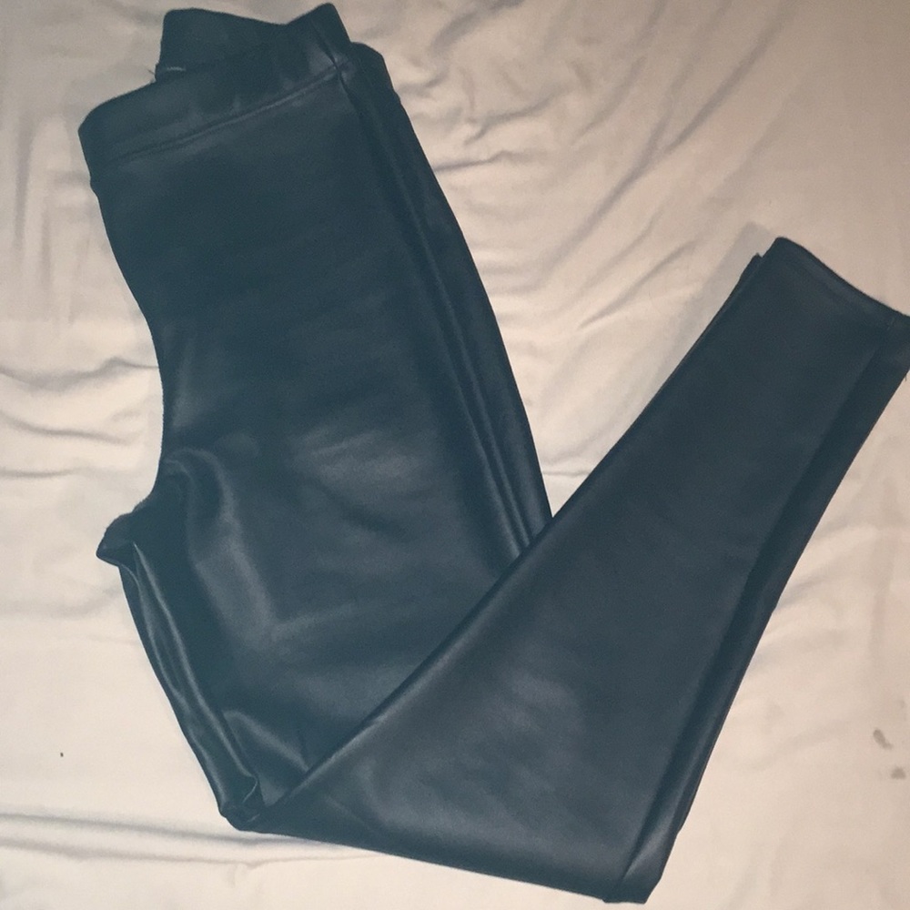 Leathery/Felt Black Pants High Waisted
